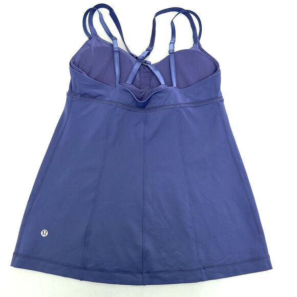 Lululemon Tank Top Womens 8 Criss Cross Double Strap Blue Warrior Padded Bra Cup - Picture 3 of 8